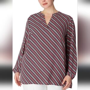 Anne Klein Diagonal Striped Long-Sleeve Tunic in Pink, Black & White